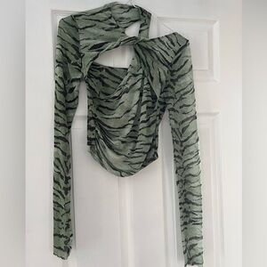 Zara Green Zebra Print Draped Top